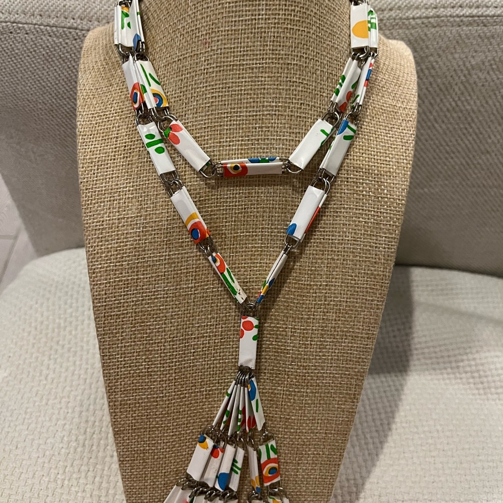 Groovy 1970s Mod Handmade Necklace with Tassels.
